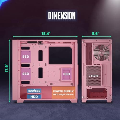 Vetroo AL800 ATX Mid Tower Pink Tempered Glass Side Panel image