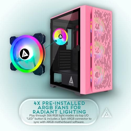 Apevia Destiny Flow ATX Mid Tower Pink Tempered Glass Side Panel image