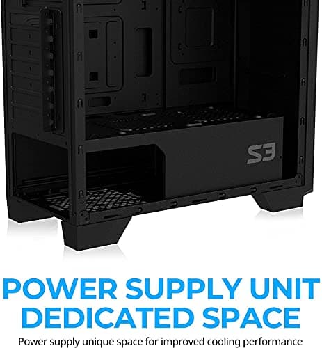 Zalman S3 ATX Mid Tower Black with Tempered Glass Side Panel and USB 3.2 Gen 1 Type-A, USB 2.0 Type-A Front Panel image