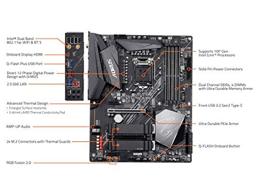 GIGABYTE Z490 AORUS ELITE LGA 1200 Intel Z490 ATX Motherboard with Dual M.2, SATA 6Gb/s, USB 3.2 Gen 2, 2.5 GbE LAN image