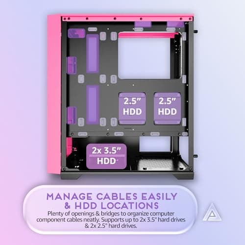 Apevia Genesis Pro ATX Mid Tower Pink with Tempered Glass Side Panel and USB 3.2 Gen 1 Type-C / USB 2.0 Type-A image