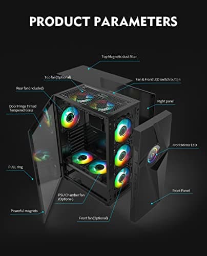 BGears b-Vortex-RGB ATX Mid Tower Black with Tempered Glass Side Panel and USB 3.2 Gen 1 Type-A, USB 2.0 Type-A Front Panel image