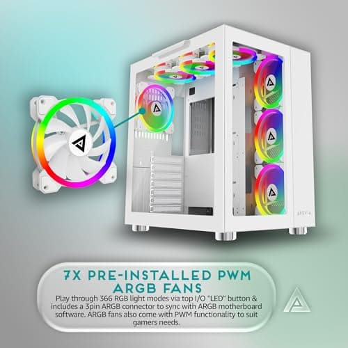 Apevia Prism Elite ATX Mid Tower White Tempered Glass Side Panel, USB 3.2 Gen 1 Type-A, USB 2.0 Type-A image