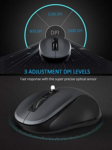 Wireless Mouse, RATEL 2.4G Wireless Ergonomic Mouse Computer Mouse Laptop Mouse USB Mouse 6 Buttons with Nano Receiver 3 Adjustable DPI Levels Cordless Wireless Mice for Windows, Mac（Black） image