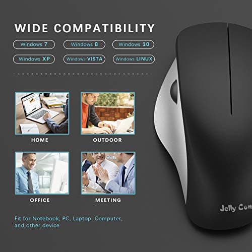 Ergonomic Wireless Mouse, Jelly Comb MV021 2.4Ghz Precision Cordless Mouse with Thumb-Operated Scrollball, Less Noise, Optical Mice for Laptop PC Windows Computer (Black and Silver) image