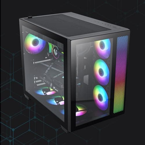 Vetroo AL700 ATX Mid Tower Black with Tempered Glass Side Panel and Front Panel USB 3.2 Gen 2 Type-C, USB 3.2 Gen 1 Type-A, USB 2.0 Type-A image