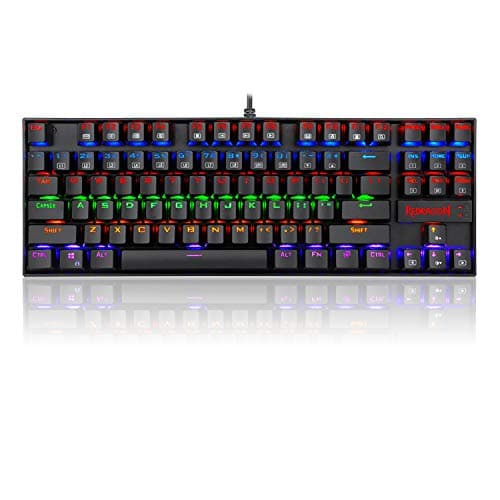 Redragon K552 Mechanical Gaming Keyboard, RGB Rainbow Backlit, 87 Keys, Tenkeyless, Compact Steel Construction with Cherry MX Blue Switches for Windows PC Gamer (Black) image