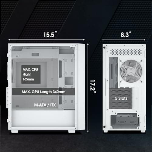 Vetroo M05 Micro ATX Mid Tower White Tempered Glass Side Panel and USB 3.2 Gen 1 Type-C, USB 3.2 Gen 1 Type-A, USB 2.0 Type-A image