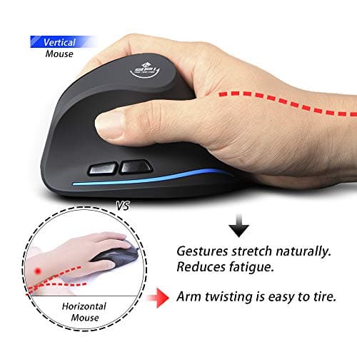 ZLOT Vertical Wireless Mouse,2.4G USB Optical Ergonomic Mice with 3 Adjustable DPI 1000/1600/2400 and 6 Buttons for Laptop, PC, Computer, Desktop, Black image