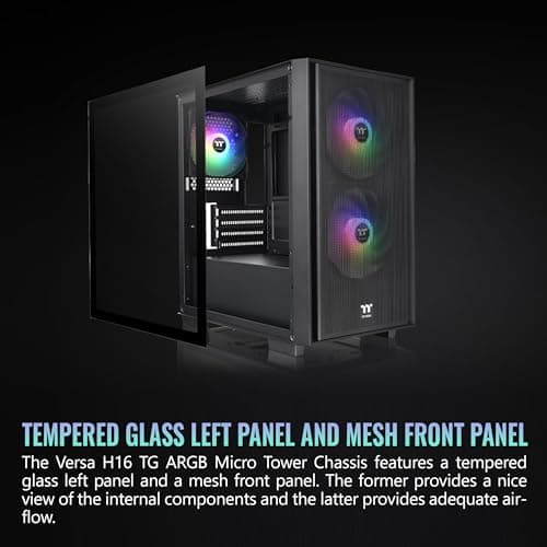 Thermaltake Versa H16 ARGB Micro ATX Mini Tower Black with Tempered Glass Side Panel and USB 3.2 Gen 1 Type-A, USB 2.0 Type-A image