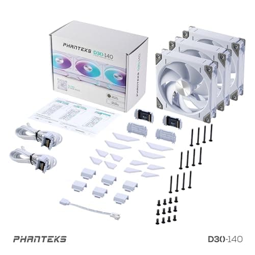 Phanteks PH-F140D30 140mm White 71.93 CFM PWM Addressable RGB 3-Pack image