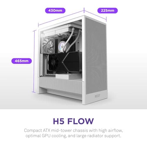 NZXT H5 Flow (2024) ATX Mid Tower White with Tempered Glass Side Panel and USB 3.2 Gen 2x2 Type-C USB 3.2 Gen 1 Type-A image