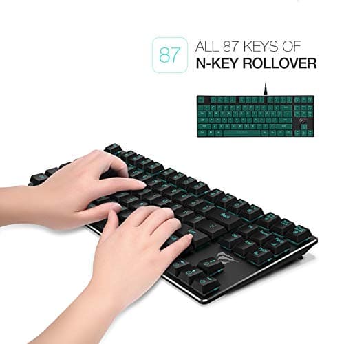 Mechanical Keyboard HAVIT Backlit Wired Gaming Keyboard Extra-Thin & Light, Kailh Latest Low Profile Blue Switches, 87 Keys N-Key Rollover (Black) image