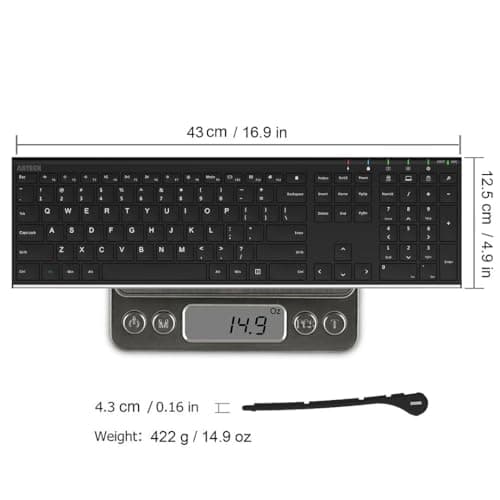 Arteck 2.4G Wireless Keyboard Stainless Steel Ultra Slim Full Size Keyboard with Numeric Keypad for Computer/Desktop/PC/Laptop/Surface/Smart TV and Windows 10/8/ 7 Built in Rechargeable Battery image