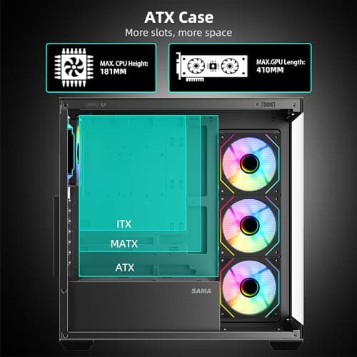 SAMA SV01 ATX Mid Tower Black Tempered Glass Side Panel, USB 3.2 Gen 2 Type-C USB 3.2 Gen 1 Type-A image