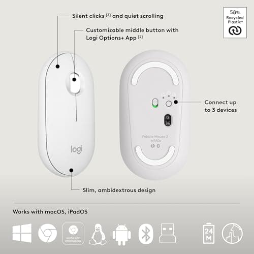 Logitech Pebble 2 Bluetooth/Wireless/Wired Standard Keyboard With Optical Mouse image