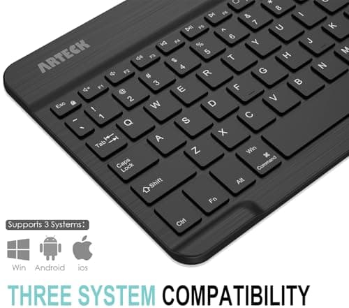 Arteck HB030B Universal Slim Portable Wireless Bluetooth 3.0 7-Colors Backlit Keyboard with Built in Rechargeable Battery, Black image