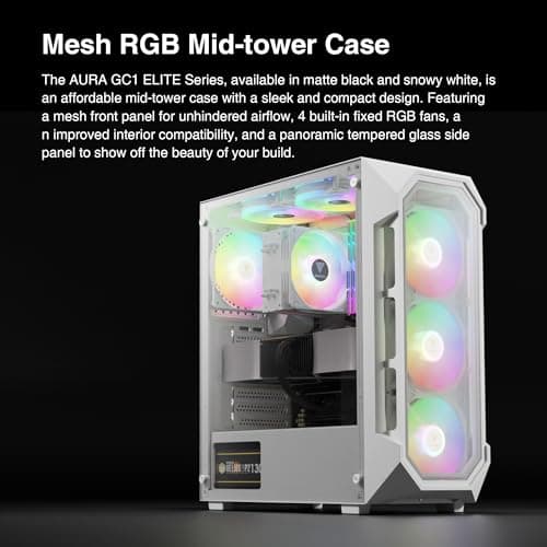 GAMDIAS AURA GC1 ELITE ATX Mid Tower White with Tempered Glass Side Panel ARGB image