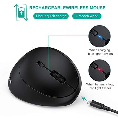 Ergonomic Wireless Mouse, Jelly Comb Rechargeable 2.4GHz Wireless Ergonomic Vertical Mouse Optical Mice with Adjustable DPI 1000/1600/2400 - MV09F image