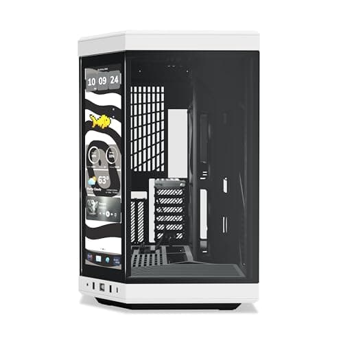 Hyte Y70 Touch Infinite Dual Chamber ATX Mid Tower Modern Aesthetic Case with Integrated 2.5K LCD Touchscreen - Panda/White image