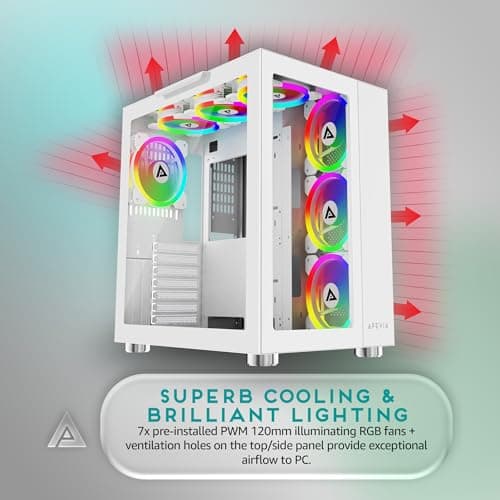 Apevia Prism Elite ATX Mid Tower White Tempered Glass Side Panel, USB 3.2 Gen 1 Type-A, USB 2.0 Type-A image