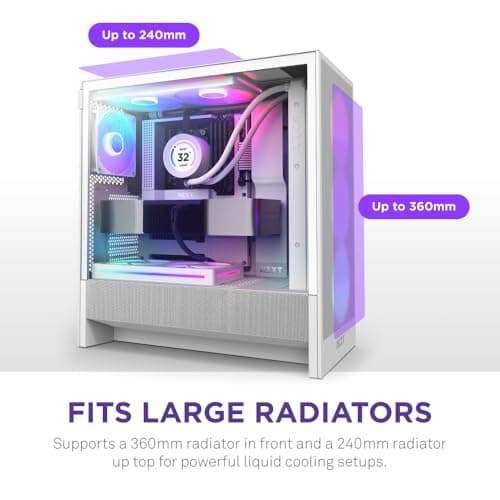 NZXT H5 Flow RGB (2024) ATX Mid Tower White Tempered Glass Side Panel with USB 3.2 Gen 2x2 Type-C and USB 3.2 Gen 1 Type-A image