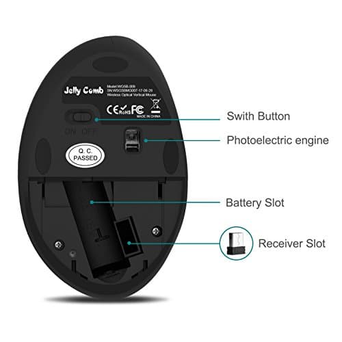 Wireless Vertical Mouse, Jelly Comb Wireless Mouse 2.4G High Precision Ergonomic Optical Mice 【 for Small Hands 】 (Black) image