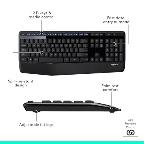 Logitech MK345 Wireless Combo - Full-sized Keyboard with Palm Rest and Comfortable Right-Handed Mouse image