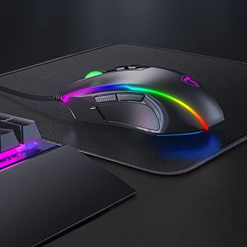 PICTEK Gaming Mouse Wired, 8 Programmable Buttons, Chroma RGB Backlit, 7200 DPI Adjustable, Comfortable Grip Ergonomic Optical PC Computer Gaming Mice with Fire Button, Black (Upgraded Version) image