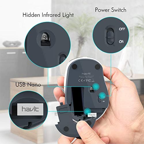 Havit 2.4G Wireless Mouse 2000DPI Optical Mini Portable Mobile with USB Receiver, 3 Adjustable DPI Levels, 4 Buttons for Notebook, PC, Laptop, Computer, MacBook (White) image