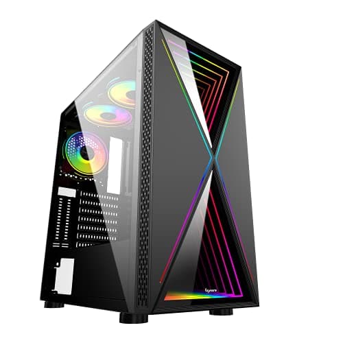 BGears b-BlackWidow-RGB ATX Mid Tower Black with Tinted Tempered Glass Side Panel and Front Panel USB 3.2 Gen 1 Type-A, USB 2.0 Type-A image