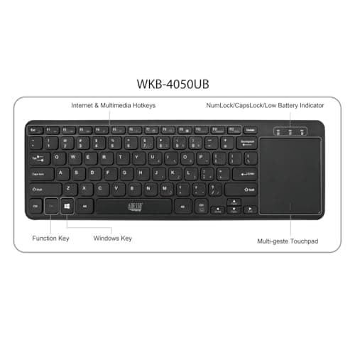 Adesso SlimTouch Wireless Standard Keyboard With Touchpad image
