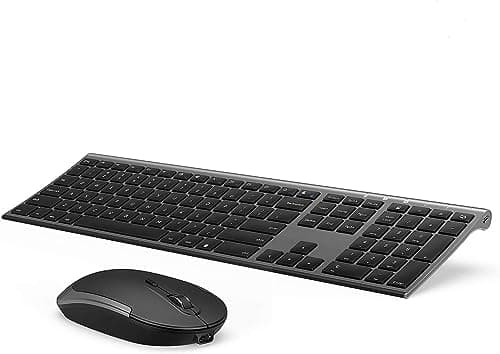 Wireless Keyboard and Mouse, Vssoplor 2.4GHz Rechargeable Compact Quiet Full-Size Keyboard and Mouse Combo with Nano USB Receiver for Windows, Laptop, PC, Notebook-Dark Gray main image