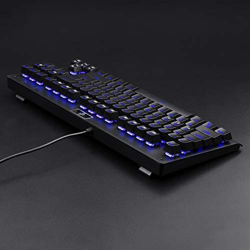 EagleTec KG040 Mechanical Gaming Keyboard Illuminated Blue Switches Cherry MX Equivalent Compact Keyboard Tenkeyless with 87 Keys for Windows PC Gamers (Blue LED Backlit) image