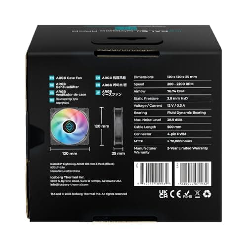 Iceberg Thermal IceGALE Lightning 120mm Black ARGB PWM 76.74 CFM 3-Pack image