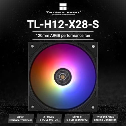 Thermalright TL-H12-X28-S 120mm Black Addressable RGB PWM 80.45 CFM 1-Pack image