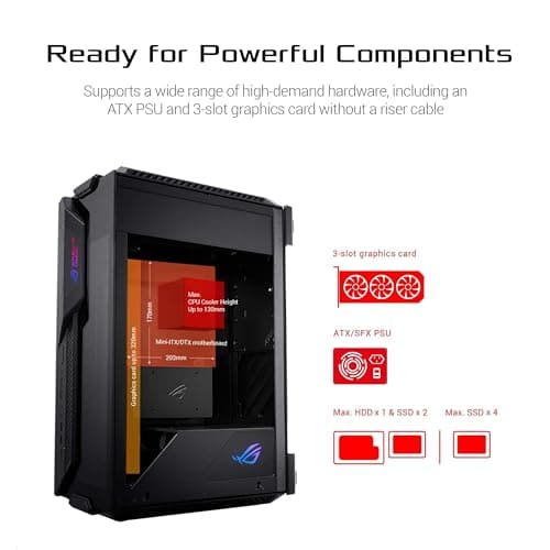 Asus ROG Z11 Mini-ITX Tower Black with Tinted Tempered Glass Side Panel and Front I/O: USB 3.2 Gen 2 Type-C, USB 3.2 Gen 1 Type-A, USB 2.0 Type-A image