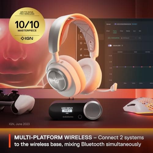 SteelSeries Arctis Nova Pro Closed-Back Wireless Gaming Headset for PC, PS5, and PS4 in White / Silver image