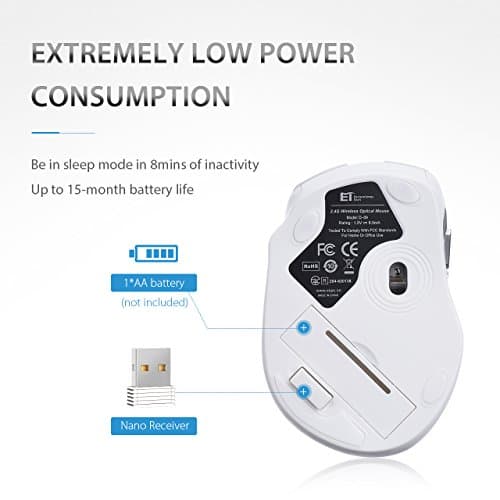 VicTsing mm057 2.4G Wireless Portable Mobile Mouse Optical Mice with USB Receiver, 5 Adjustable DPI Levels, 6 Buttons for Notebook, PC, Laptop, Computer, MacBook - White image