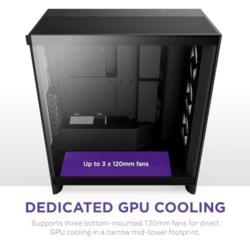 NZXT H7 Flow 2024 - Mid-Tower ATX Airflow Case - Includes Pre-Installed 3 x 120mm Fans - CM-H72FB-01 - Supports Bottom Fans for Dedicated GPU Cooling - Cable Management - Black image