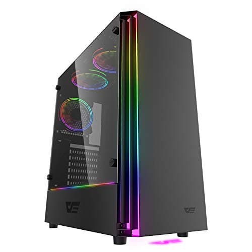 darkFlash J11 Black ATX Mid-Tower Desktop Computer Gaming Case USB 3.0 Ports Tempered Glass Windows with 1pcs 120mm LED MR12 RGB Fan Pre-Installed image