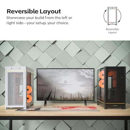 Montech HS01 ATX Mid Tower White with Tempered Glass Side Panel and USB 3.2 Gen 2 Type-C, USB 3.2 Gen 1 Type-A image