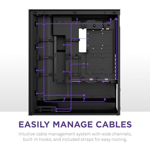 NZXT H7 Flow 2024 - Mid-Tower ATX Airflow Case - Includes Pre-Installed 3 x 120mm Fans - CM-H72FB-01 - Supports Bottom Fans for Dedicated GPU Cooling - Cable Management - Black image