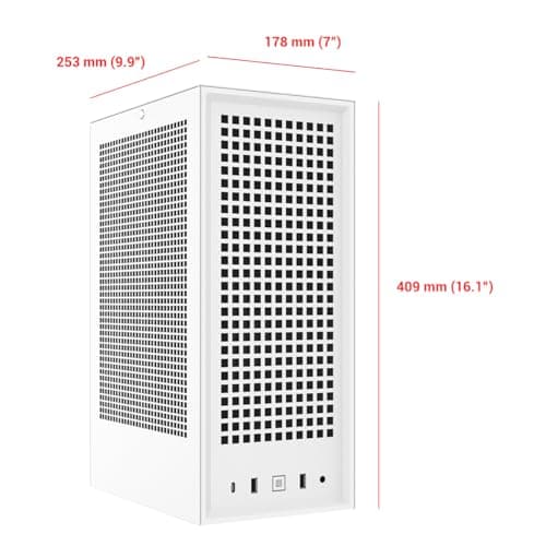 HYTE REVOLT 3 Mini-ITX Tower White Mesh Side Panel, USB 3.2 Gen 2 Type-C, USB 3.2 Gen 1 Type-A image