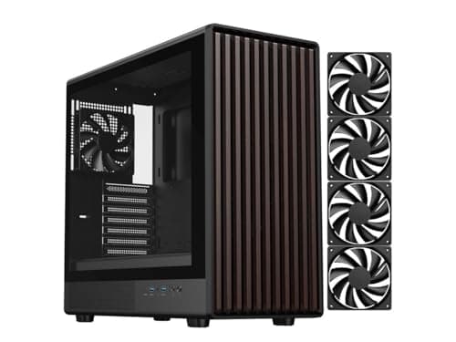 DIYPC DIY-ATX08-Wood ATX Mid Tower Black / Brown with Tempered Glass Side Panel and USB 3.2 Gen 2 Type-C, USB 3.2 Gen 1 Type-A image