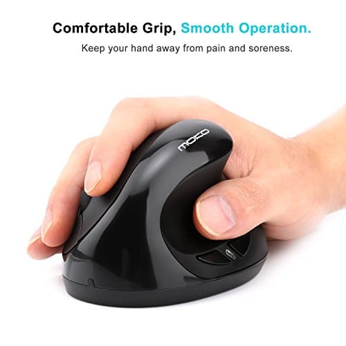 MoKo Wireless Mouse, 2.4G Ergonomic Vertical Wrist Rest Mouse with 3 Adjustable DPI Levels and 6 Buttons for Laptop, PC, Notebook, Chromebook, MacBook - Black image