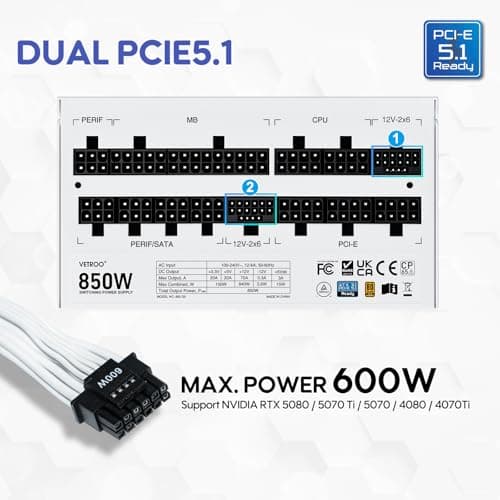 Vetroo 50315153277247 White 850W Fully Modular 80+ Gold Certified ATX image