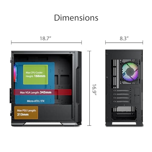 Vetroo M03 Micro ATX Mini Tower Black with Tempered Glass Side Panel and USB 3.2 Gen 1 Type-A, USB 2.0 Type-A image
