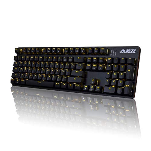 Ajazz AK50 Mechanical Keyboard with Brown Switches, 104 Standard Keys Classic Layout, Anti-Ghosting Professional Gaming Keyboard, Yellow LED Backlit, Black image