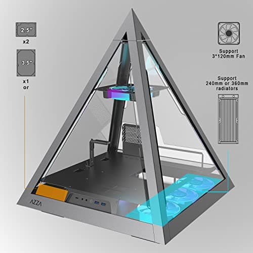 Azza Pyramid L ATX Mid Tower Gray / Black Tempered Glass Side Panel, USB 3.2 Gen 2 Type-C and USB 3.2 Gen 1 Type-A Front Panel image